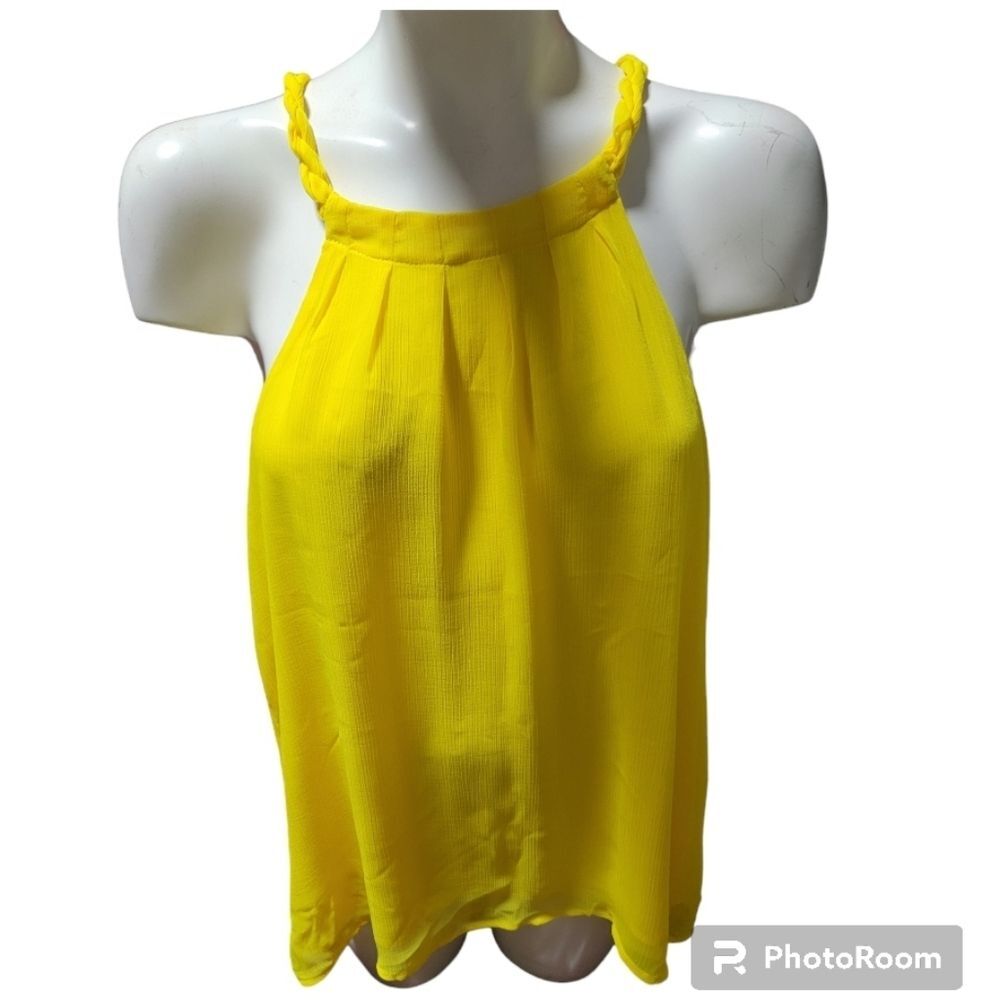 Ana Yellow Halter top blouse size M light Braided top Polyester NWT *